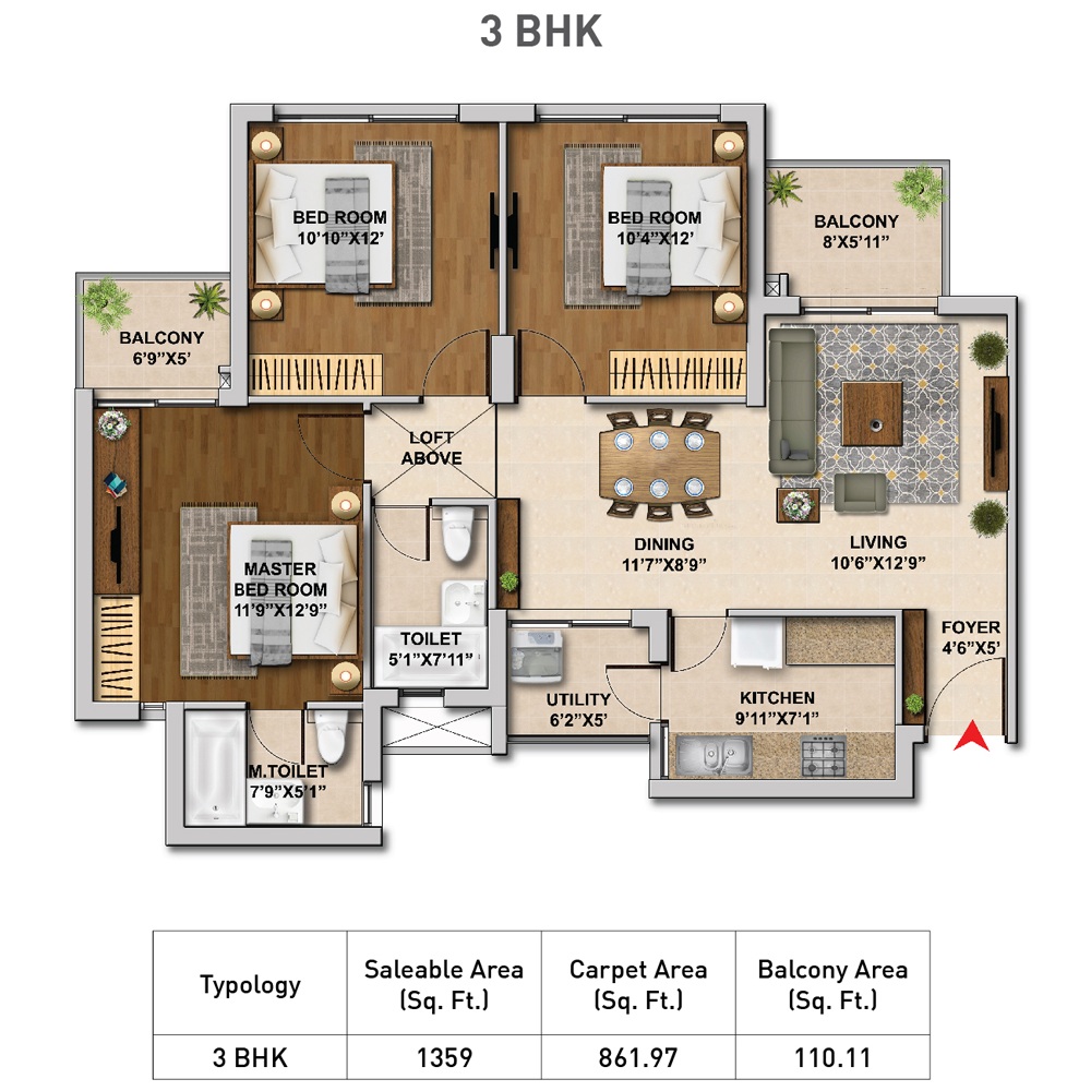 3 BHK 2450sq.ft.