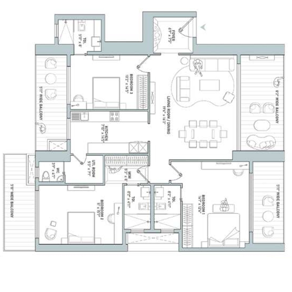 3 BHK 2464 Sq.Ft.
