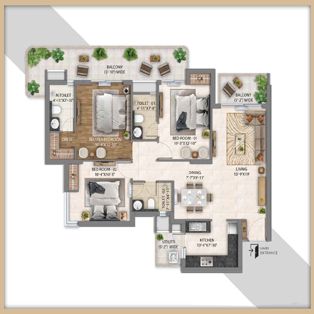 3BHK Type 4 1750 Sq.ft.