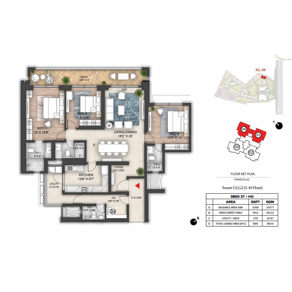 The Prestige City Indirapuram 3BHK 1680 Sq. Ft.