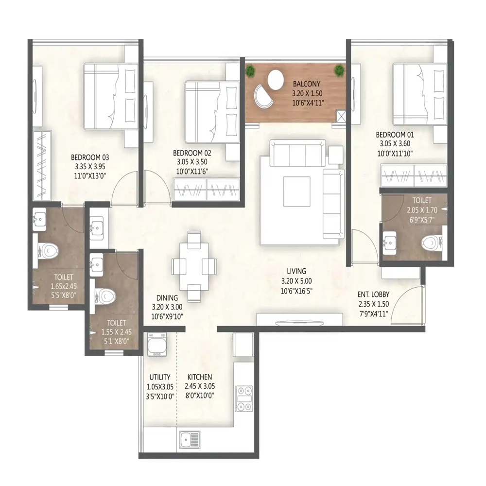 3 BHK 2034 Sq.Ft.