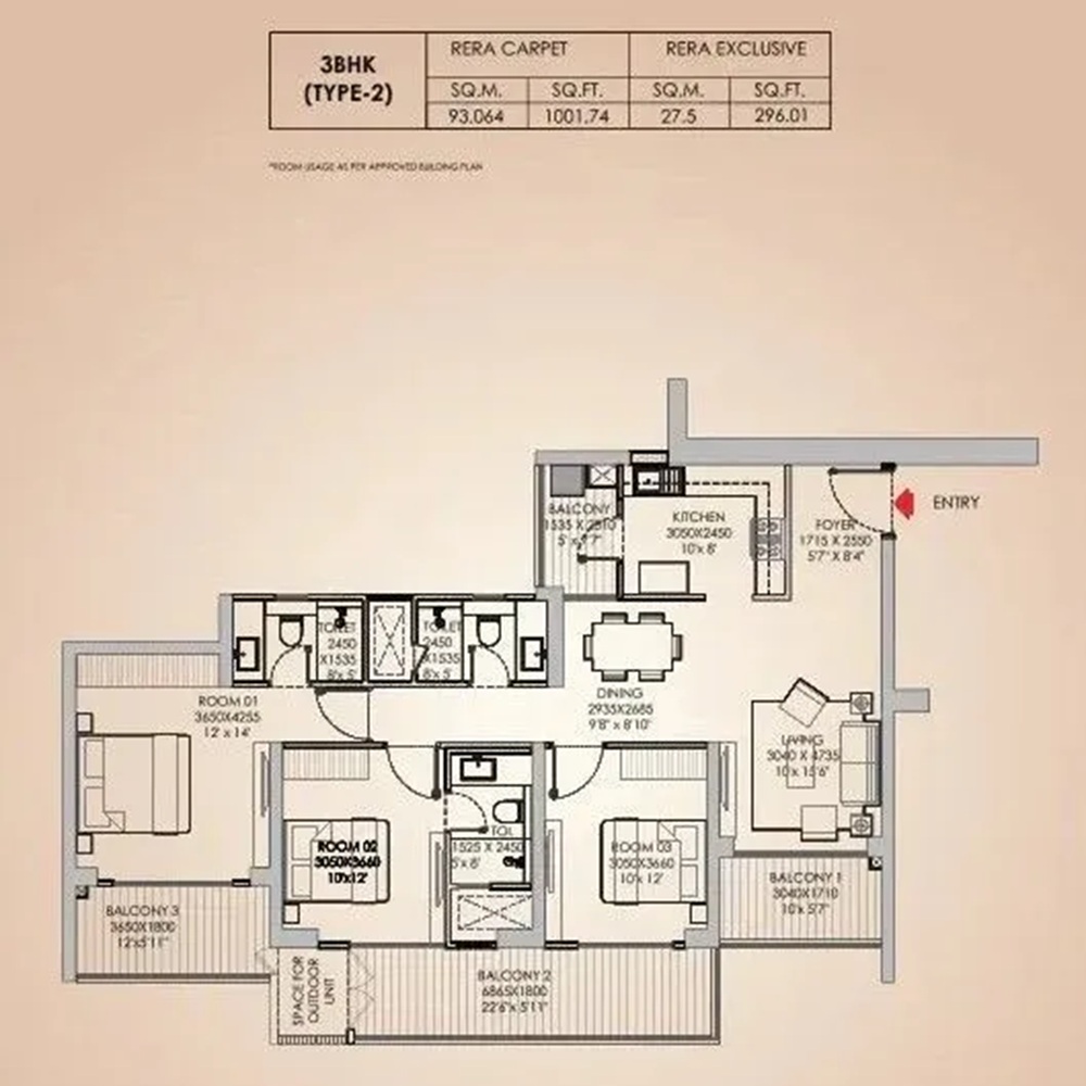 3 BHK 2407 Sq Ft.