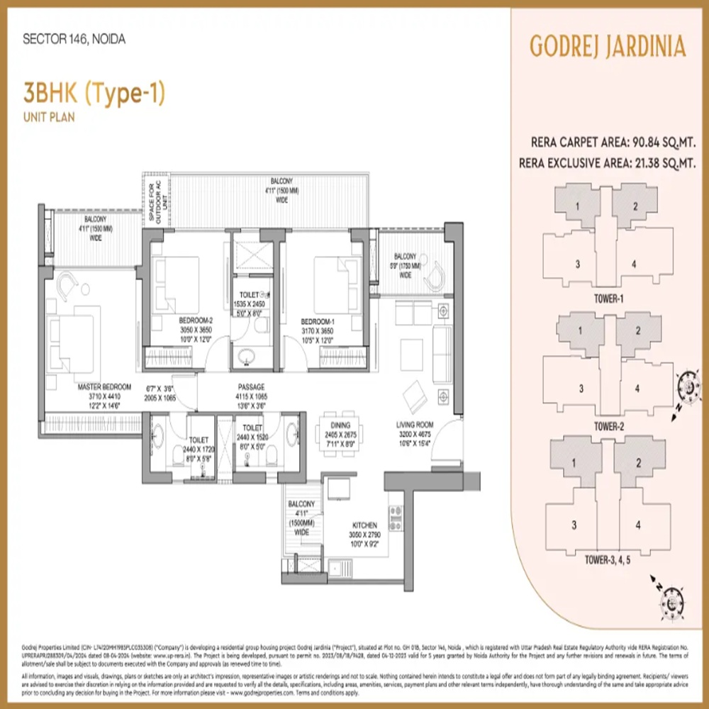 3 BHK 90.84 Sq.Ft