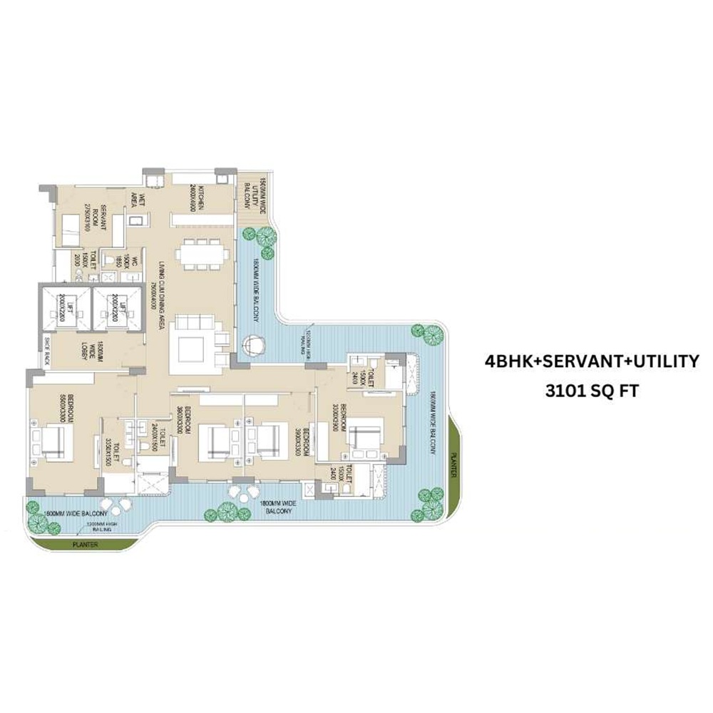 4 BHK 3101 Sq.Ft.