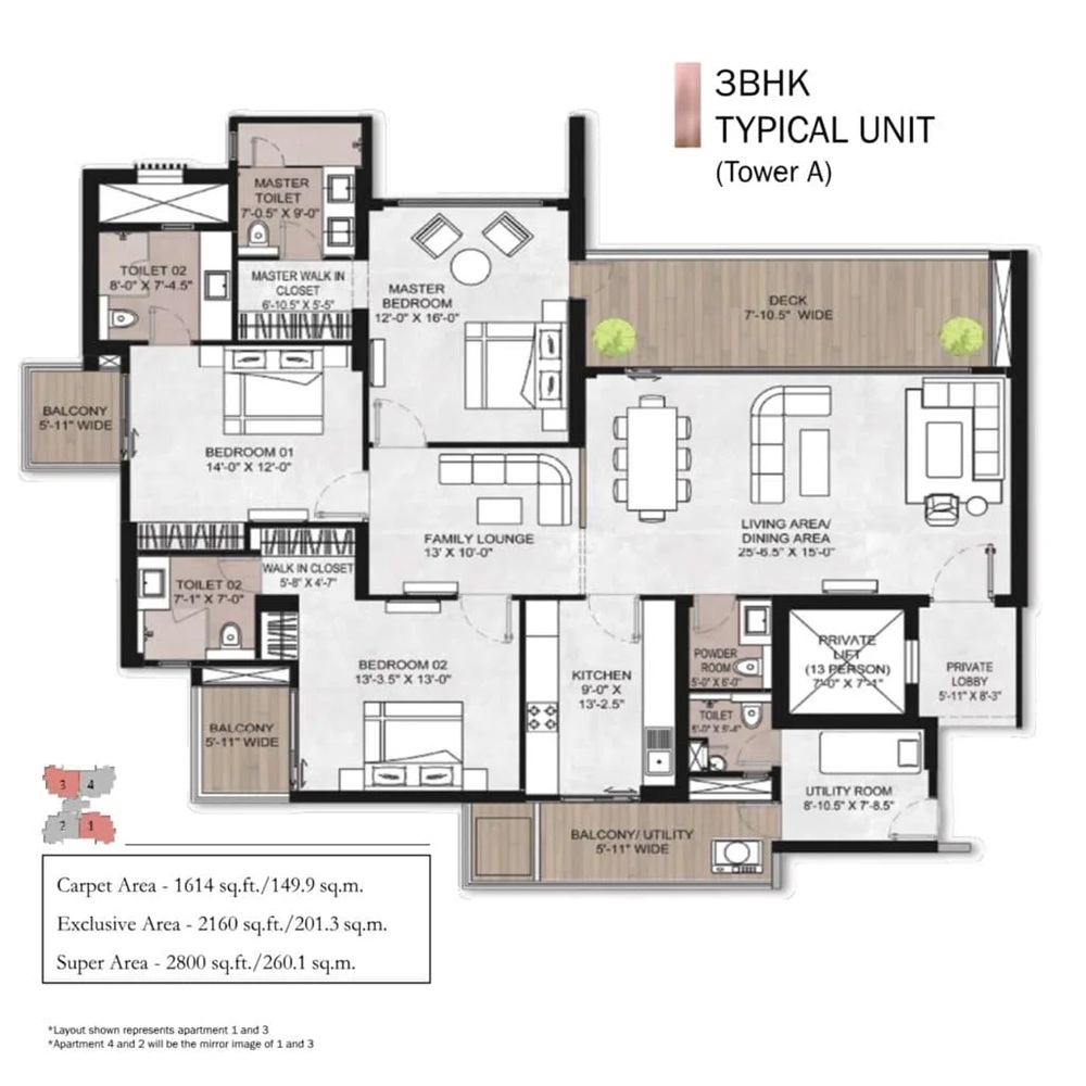 3 BHK 2800 Sq. Ft.